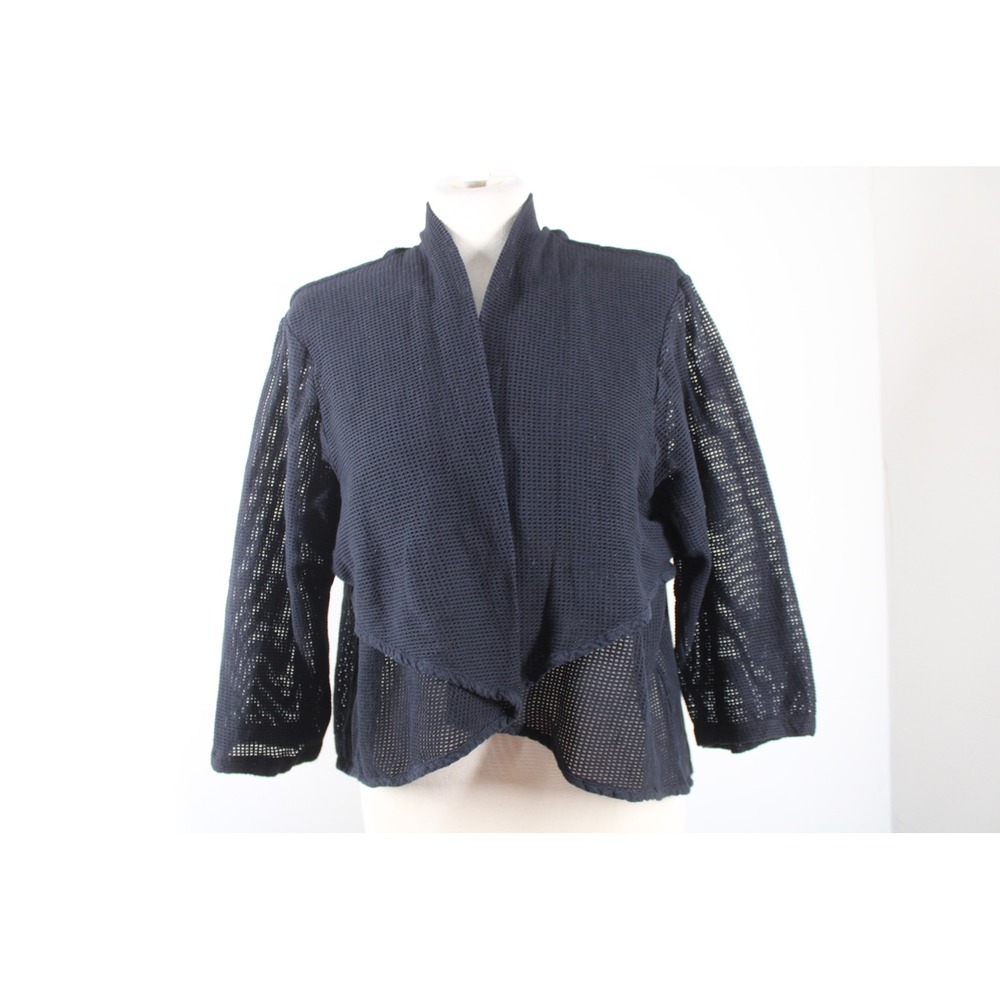 CMC Color Me Cotton L Black Mesh Open Front Cardigan Layered Draped Knit